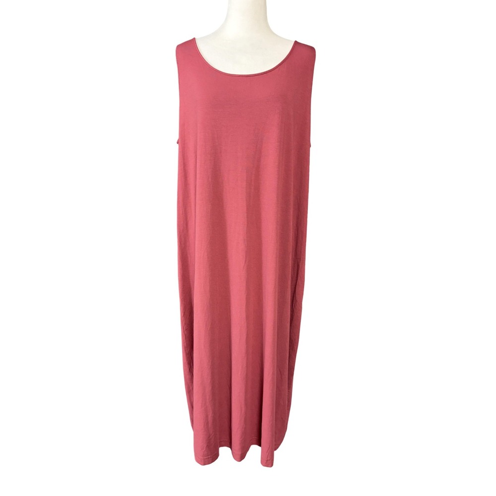 Eileen Fisher Tank Dress Womens XL Pink Jersey Scoop Neck Maxi Stretch Casual